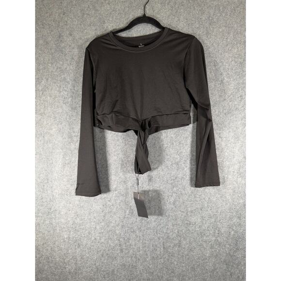 NVGTN Crop Top Women‎ Large Black Criss Cross Crossbody Long-Sleeve Active NWT - Picture 1 of 6